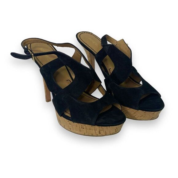 Nine West Strappy Stiletto Heels Size 10 Black Suede - Picture 1 of 7